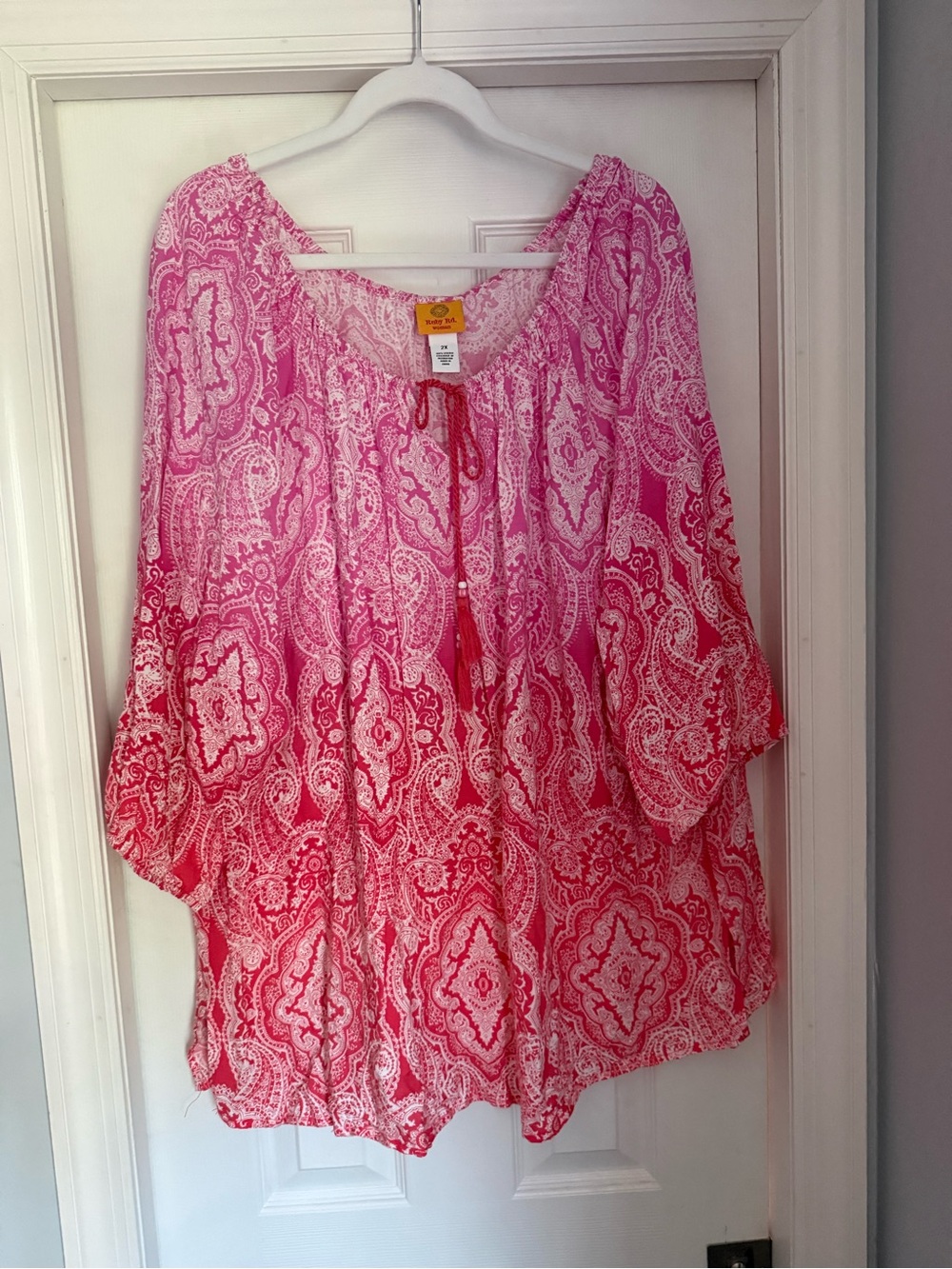 Ruby Rd. Pink Paisley Boho Tunic with Tassel Tie